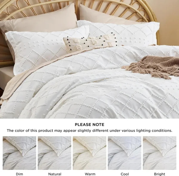 Boho Duvet Cover Queen - Boho Bedding, Tufted Queen Duvet Cover for All Seasons, 3 Pieces Embroidery Shabby Chic Home - Image 2