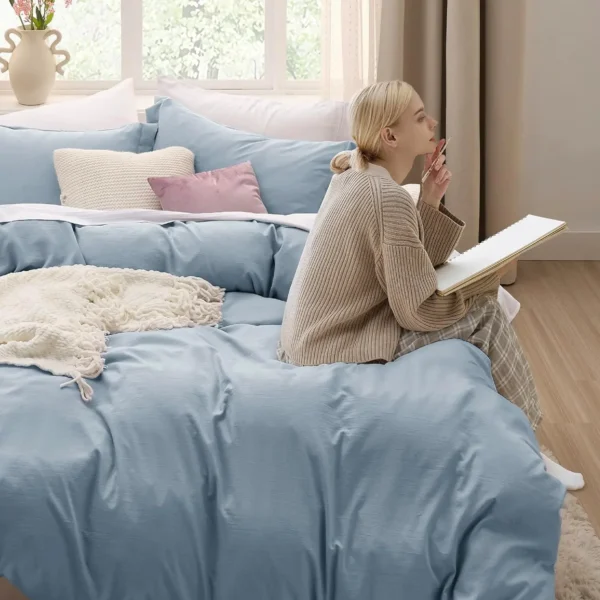 Test Mineral Blue Duvet Cover Queen Size Soft Prewashed - Image 3