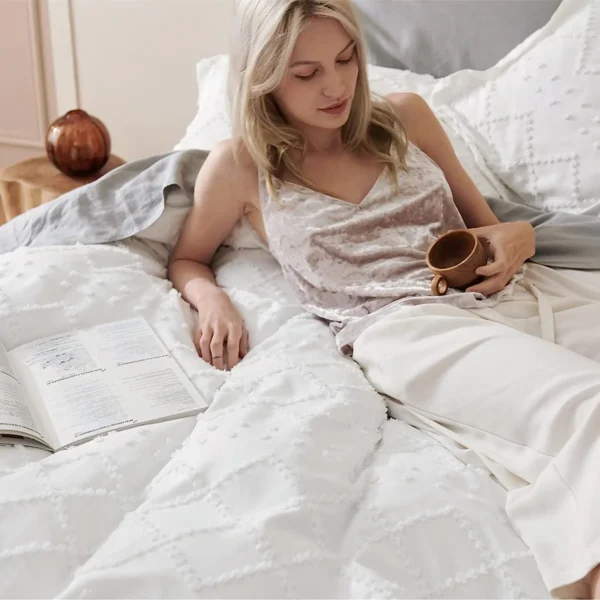 Boho Duvet Cover Queen - Boho Bedding, Tufted Queen Duvet Cover for All Seasons, 3 Pieces Embroidery Shabby Chic Home - Image 3