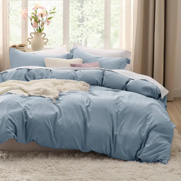 Mineral Blue Duvet Cover Queen Size Soft Prewashed Set, 3 Pieces
