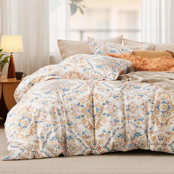 Winterwraps Duvet Cover Set Queen Size Reversible Bohemian Orange with Zipper Damask Patterned - Image 2