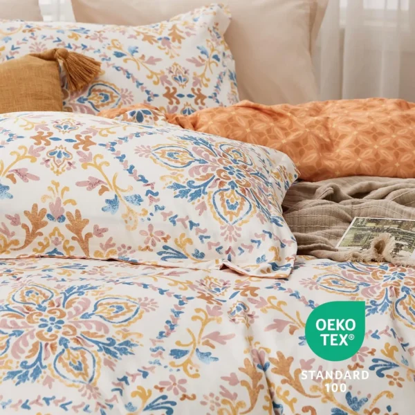Winterwraps Duvet Cover Set Queen Size Reversible Bohemian Orange with Zipper Damask Patterned - Image 5